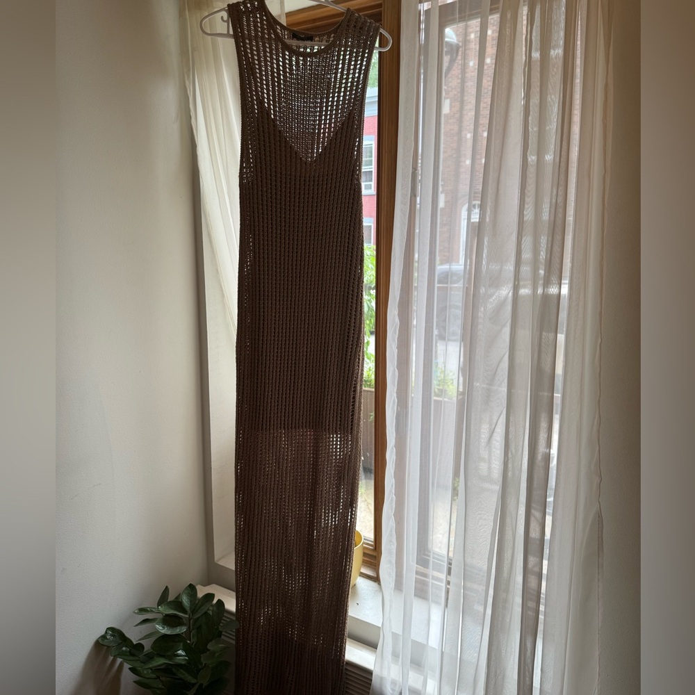 Massimo Dutti Brown Sleeveless Sheath crochet Maxi Dress (excellent condition)